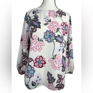 Talbots | White and Floral Paisley Pink and Multi Color Tunic Blouse | XS